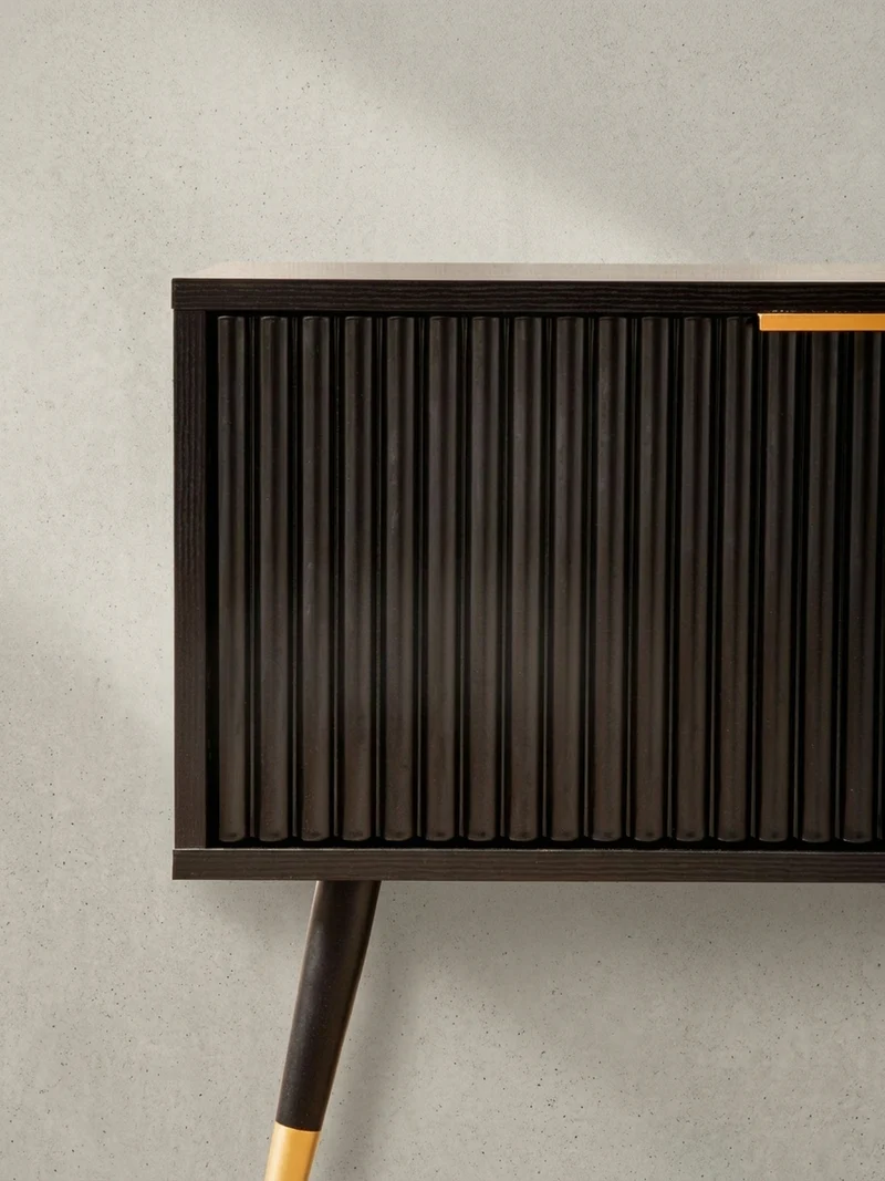 Lowboard Schwarz Eiche-Dekor Modern Stil 150x51x39 cm mit Türen und Ablagefächern