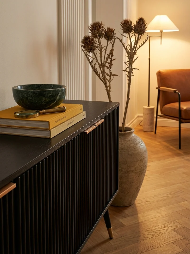 Lowboard Schwarz Eiche-Dekor Modern Stil 150x60x39 cm mit Türen