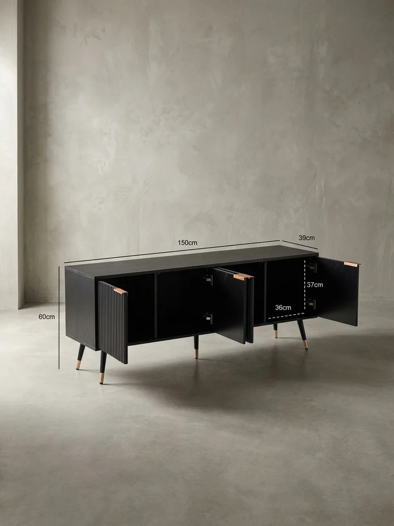 Lowboard Schwarz Eiche-Dekor Modern Stil 150x60x39 cm mit Türen