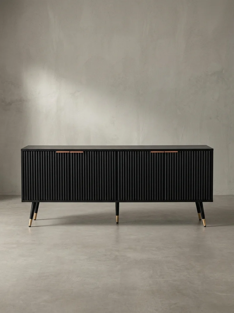 Lowboard Schwarz Eiche-Dekor Modern Stil 150x60x39 cm mit Türen