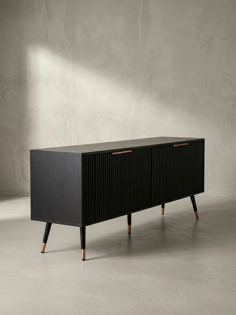 Lowboard Schwarz Eiche-Dekor Modern Stil 150x60x39 cm mit Türen