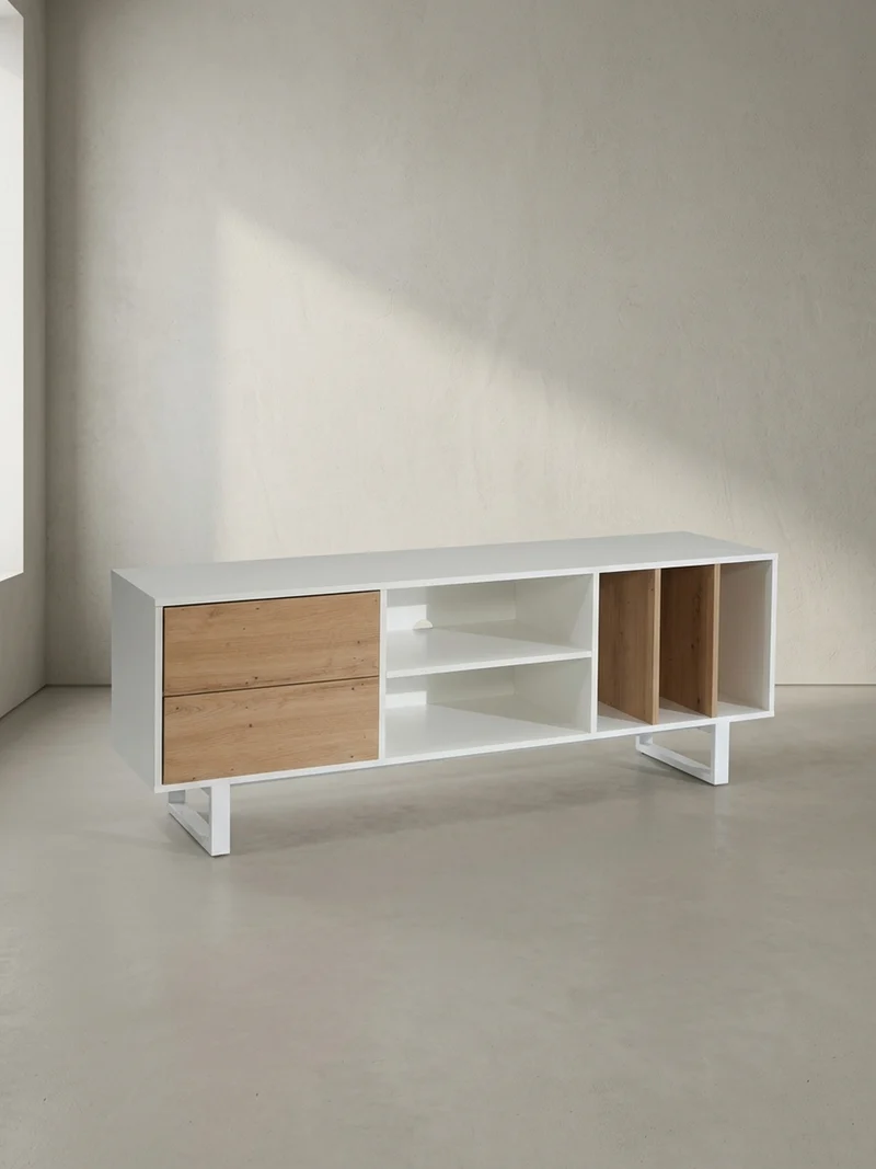 TV-Lowboard mit Eiche-Dekor, Schubladen und offenes Regal, modern