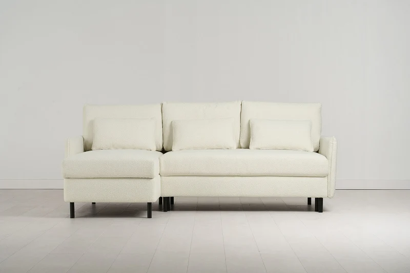 Model 12 Dreisitzer-Schlafsofa mit Chaiselongue links, Elfenbeinfarbe
