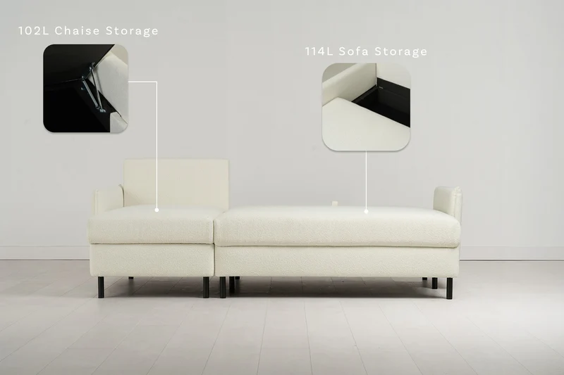 Model 12 Dreisitzer-Schlafsofa mit Chaiselongue links, Elfenbeinfarbe