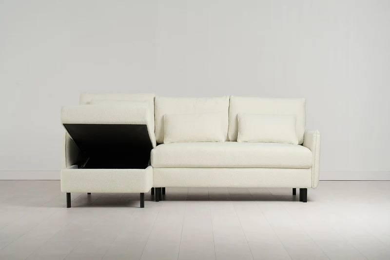 Model 12 Dreisitzer-Schlafsofa mit Chaiselongue links, Elfenbeinfarbe