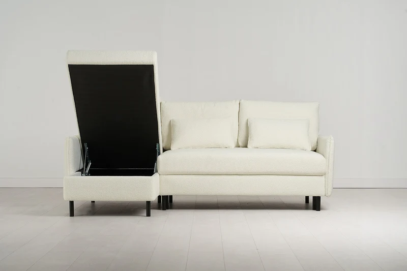 Model 12 Dreisitzer-Schlafsofa mit Chaiselongue links, Elfenbeinfarbe
