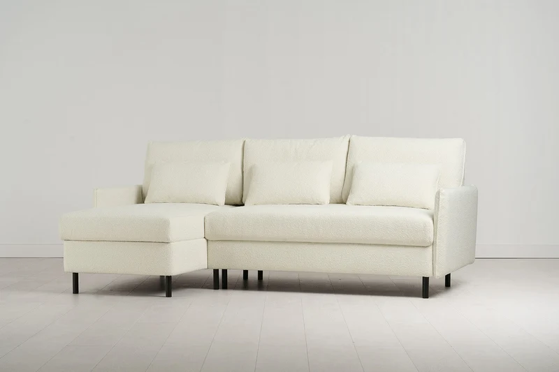 Model 12 Dreisitzer-Schlafsofa mit Chaiselongue links, Elfenbeinfarbe