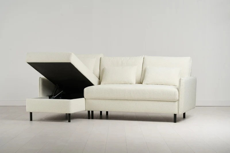 Model 12 Dreisitzer-Schlafsofa mit Chaiselongue links, Elfenbeinfarbe