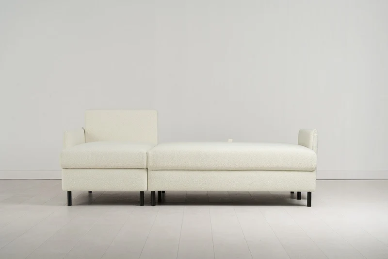 Model 12 Dreisitzer-Schlafsofa mit Chaiselongue links, Elfenbeinfarbe