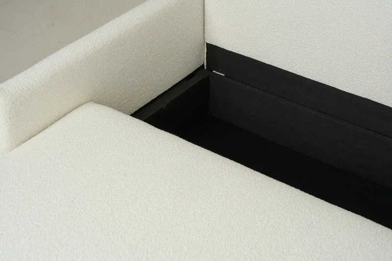 Model 12 Dreisitzer-Schlafsofa mit Chaiselongue links, Elfenbeinfarbe