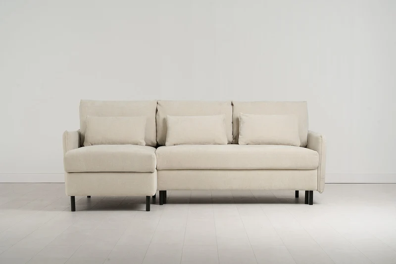 Model 12 Dreisitzer-Schlafsofa mit Chaiselongue links, Kreideweiß