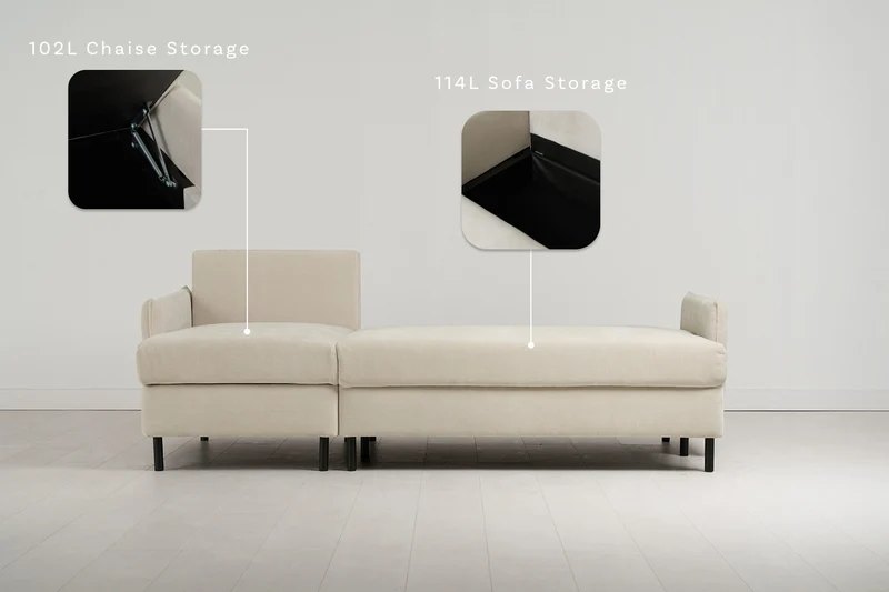 Model 12 Dreisitzer-Schlafsofa mit Chaiselongue links, Kreideweiß