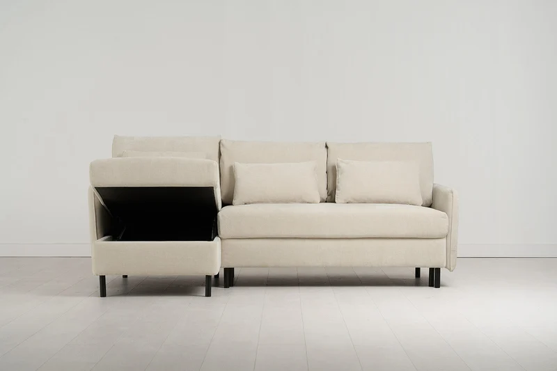 Model 12 Dreisitzer-Schlafsofa mit Chaiselongue links, Kreideweiß