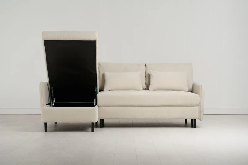 Model 12 Dreisitzer-Schlafsofa mit Chaiselongue links, Kreideweiß