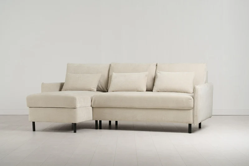 Model 12 Dreisitzer-Schlafsofa mit Chaiselongue links, Kreideweiß