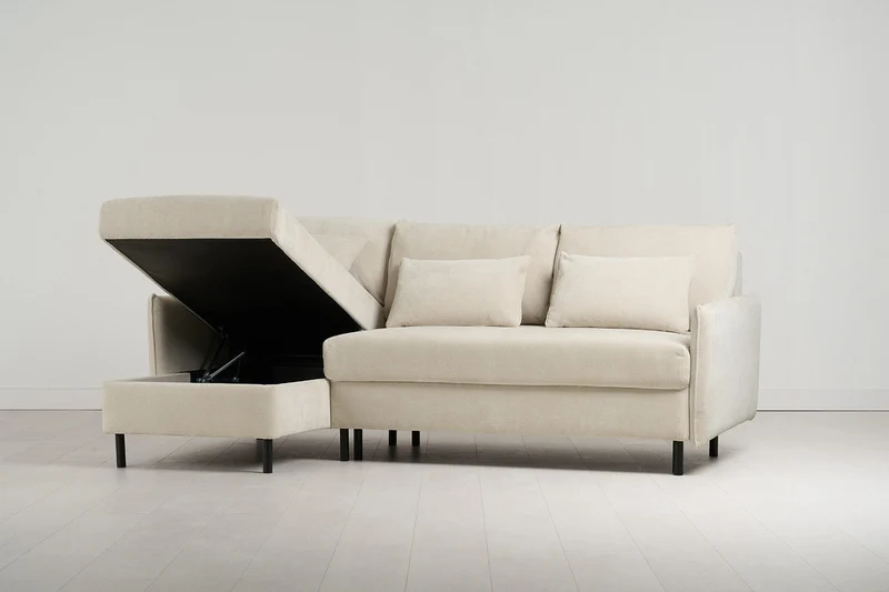 Model 12 Dreisitzer-Schlafsofa mit Chaiselongue links, Kreideweiß