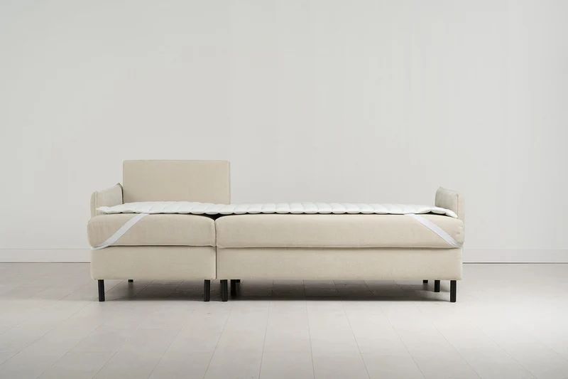 Model 12 Dreisitzer-Schlafsofa mit Chaiselongue links, Kreideweiß