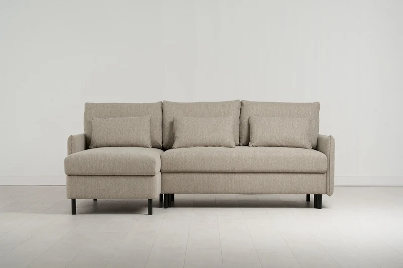 Model 12 Dreisitzer-Schlafsofa mit Chaiselongue links, Steingrau