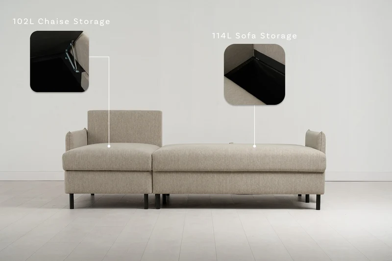 Model 12 Dreisitzer-Schlafsofa mit Chaiselongue links, Steingrau