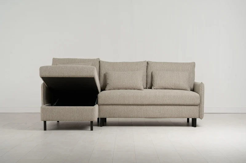 Model 12 Dreisitzer-Schlafsofa mit Chaiselongue links, Steingrau