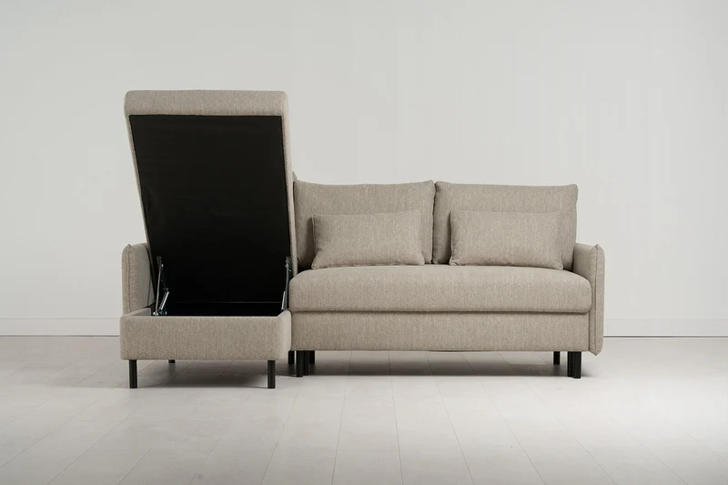 Model 12 Dreisitzer-Schlafsofa mit Chaiselongue links, Steingrau