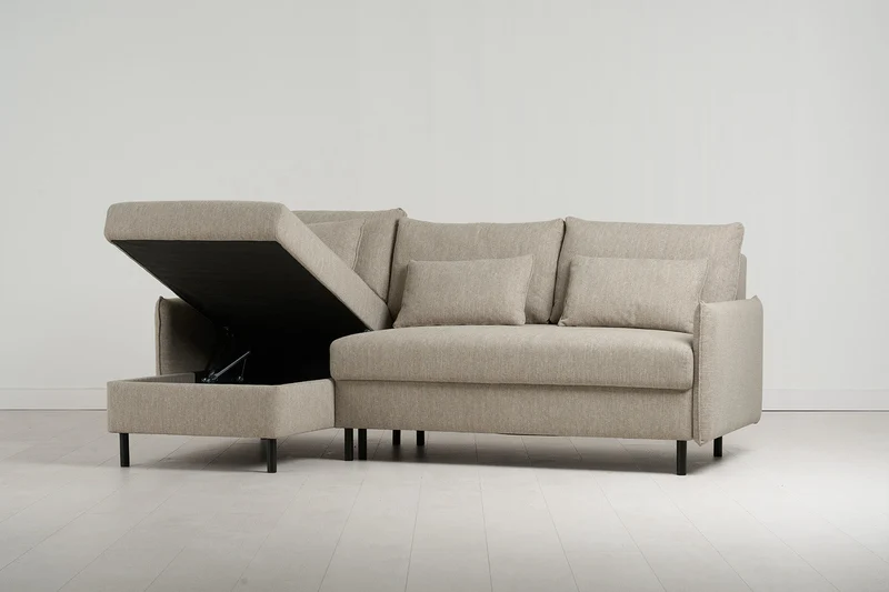Model 12 Dreisitzer-Schlafsofa mit Chaiselongue links, Steingrau
