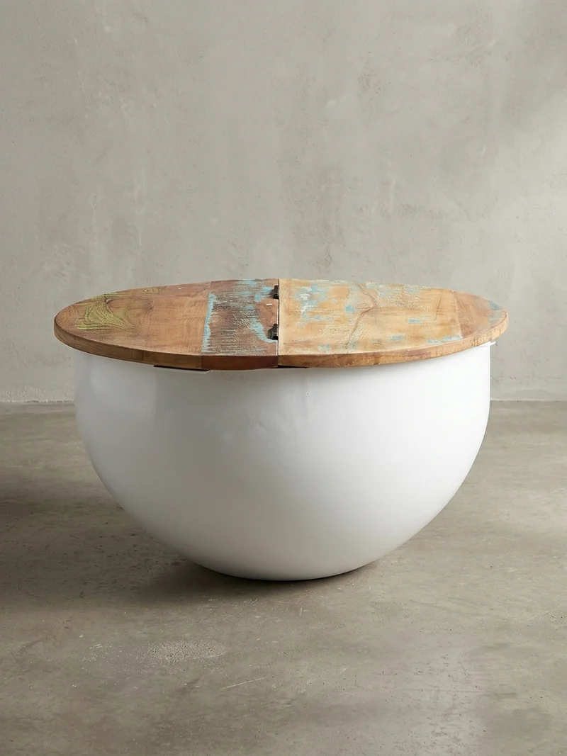 Couchtisch Industrie Stil mit klappbarer Tischplatte, Aufbewahrung, Massivholz, Metallkörper