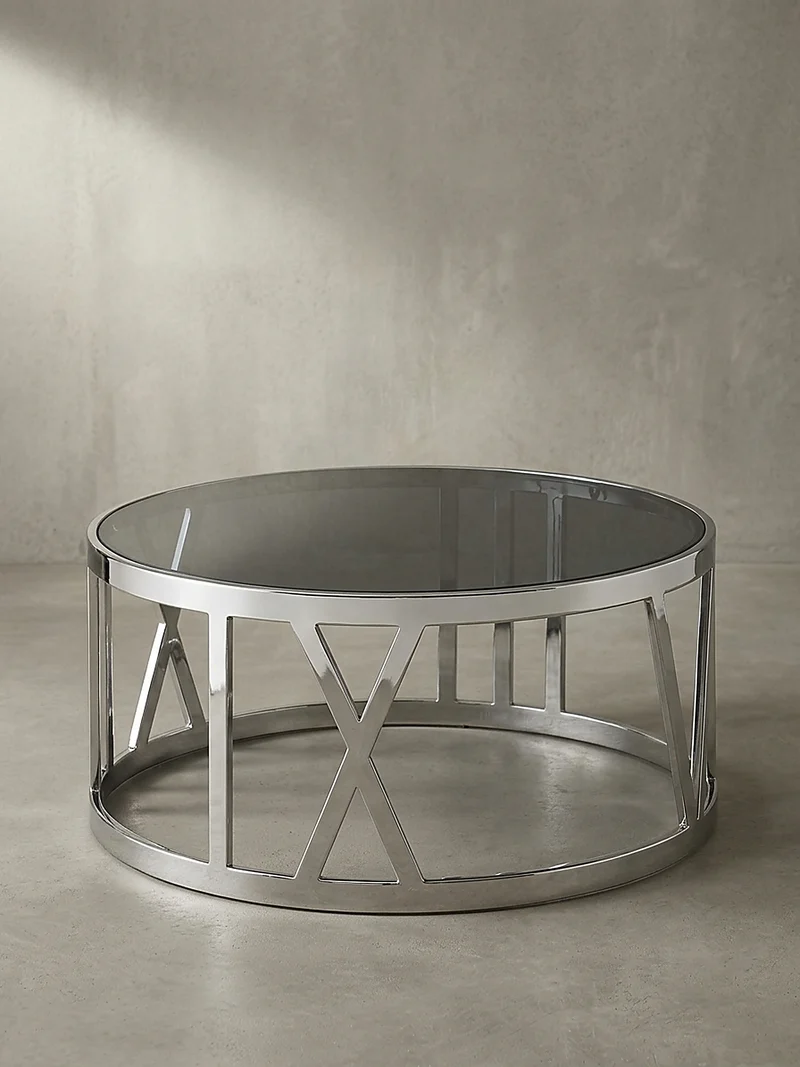 Couchtisch mit Glasplatte, Metallgestell, handgefertigt, Belastbarkeit 20 kg