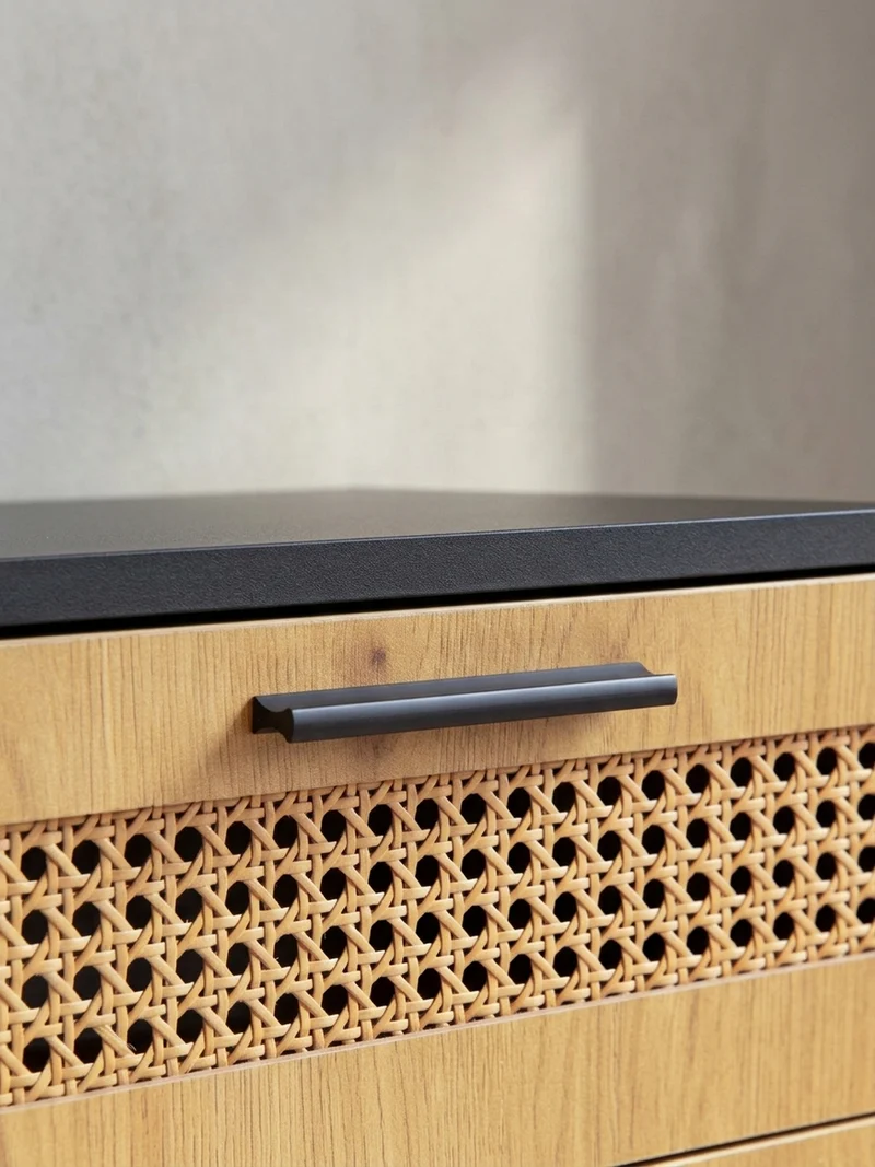 Sideboard – Schwarz, 80x86,5x40 cm, mit Wiener Geflecht, 2 Türen, Schubladen, hoch