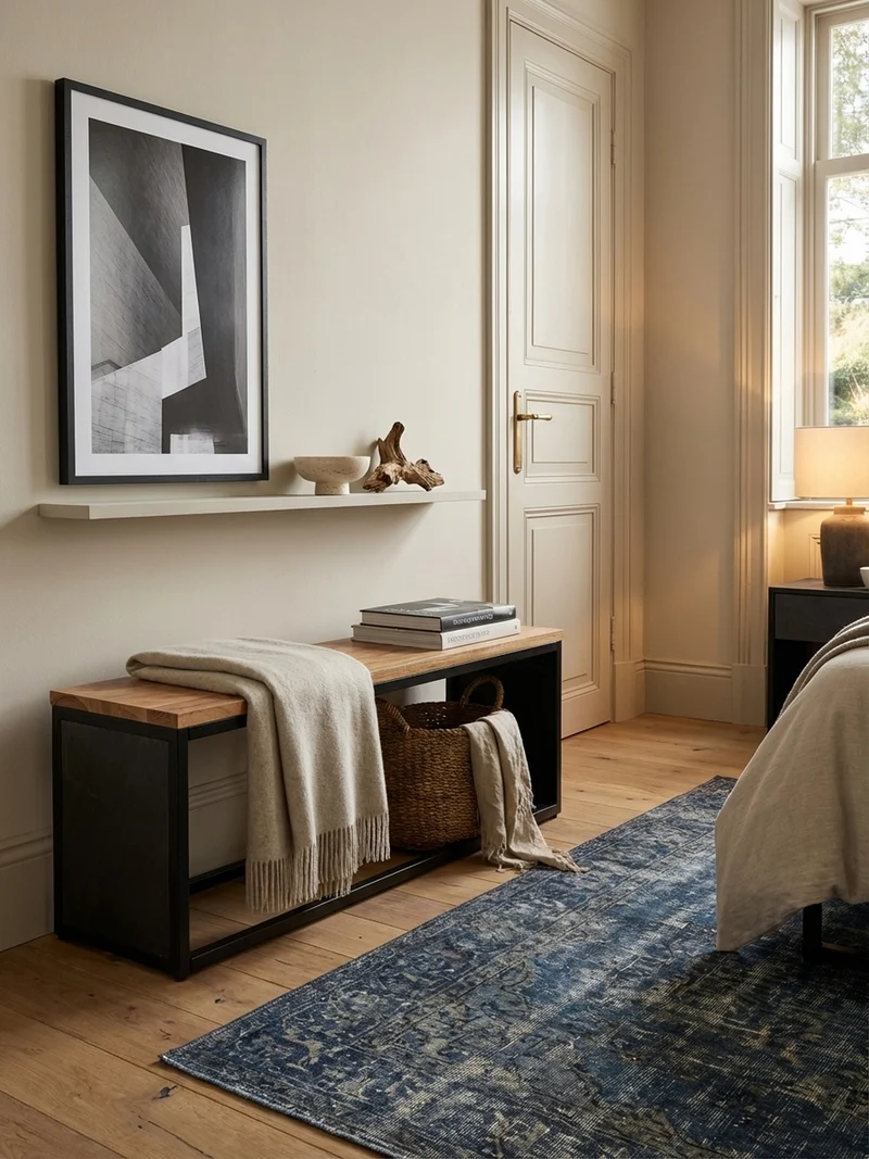 Sitzbank – Akazie Massivholz/Steinoptik, 120x45x35 cm, Metallgestell