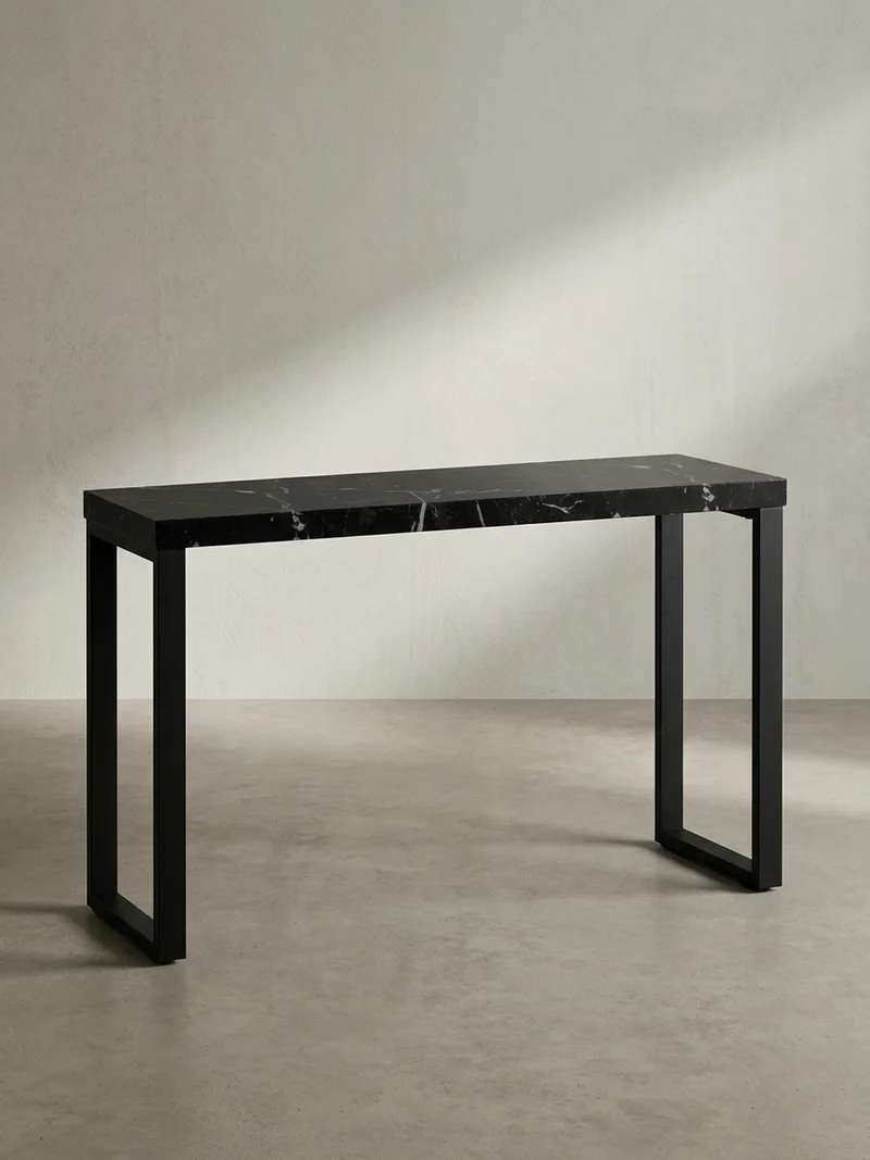 Konsolentisch – Marmoroptik Schwarz, 120x40x76 cm, Hochglanz, Metallbeine