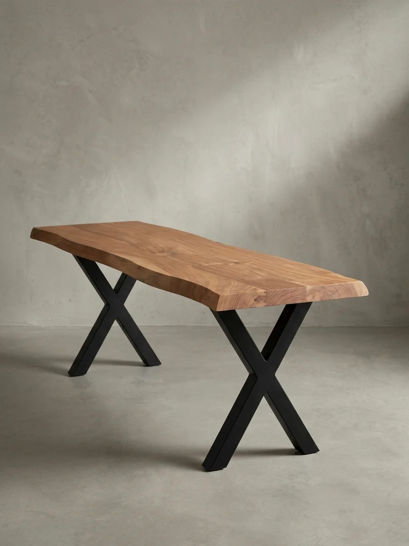 Sitzbank – Akazie/Massivholz/Metall, 120x40x45,5 cm, Baumkante, ohne Lehne