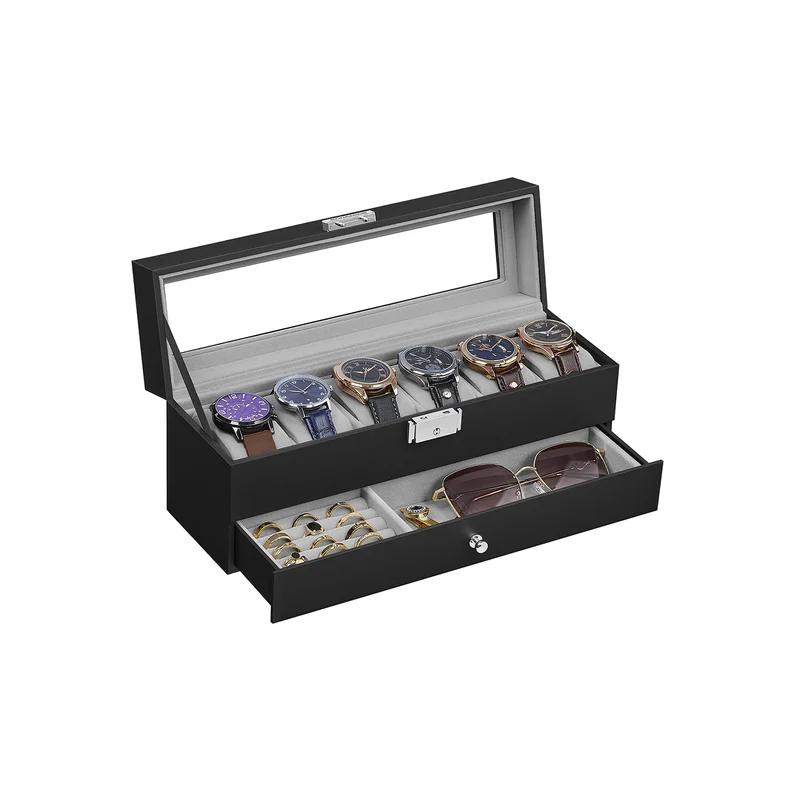 Uhrenbox mit 2 Ebenen PU-Bezug und Innenfutter