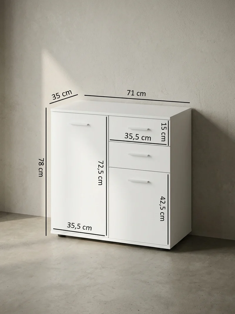 Sideboard – Weiß, 2 Türen, 2 Schubladen, kratzfest, melaminbeschichtet