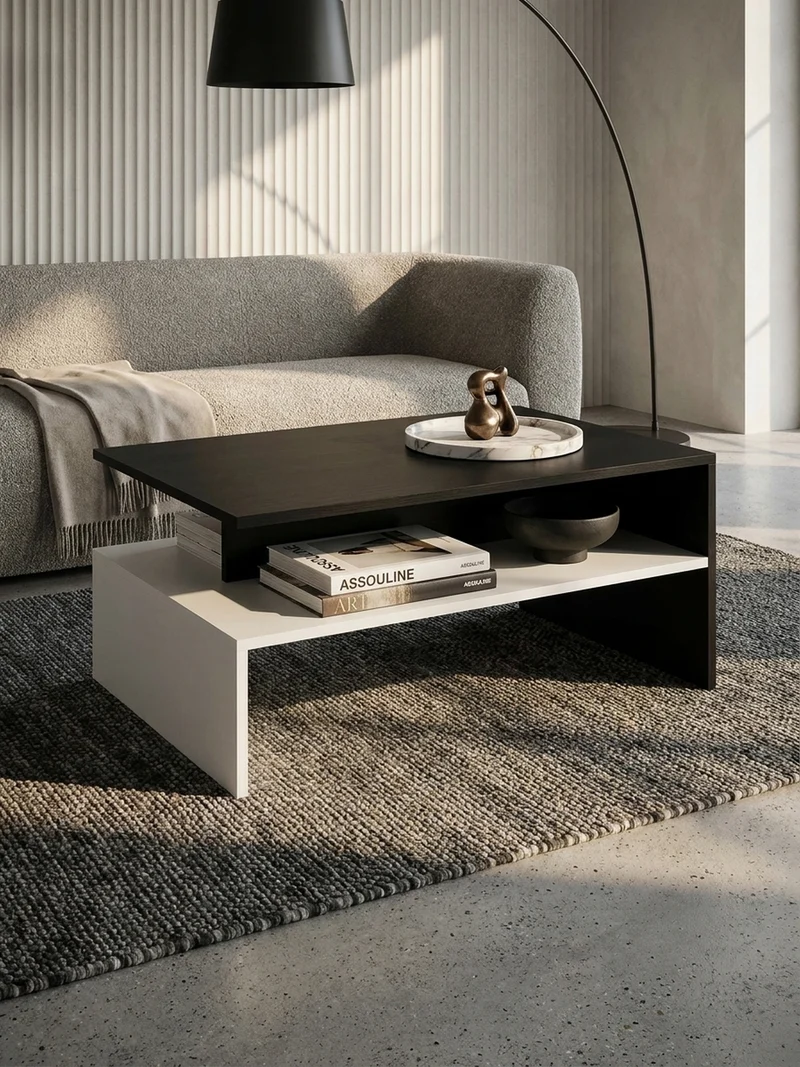 Couchtisch Zweifarbig Schwarz Weiß, 90x60 cm, Melaminharzbeschichtet