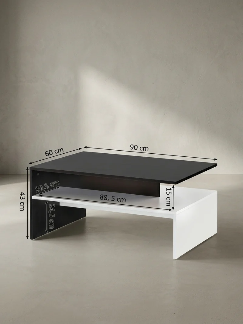 Couchtisch Zweifarbig Schwarz Weiß, 90x60 cm, Melaminharzbeschichtet