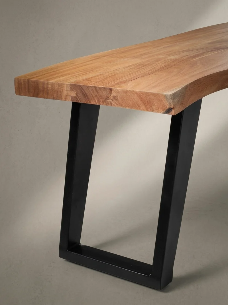 Sitzbank – Akazie Massivholz/Metall, 120x40x45,5 cm, mit Baumkante, U-Beine