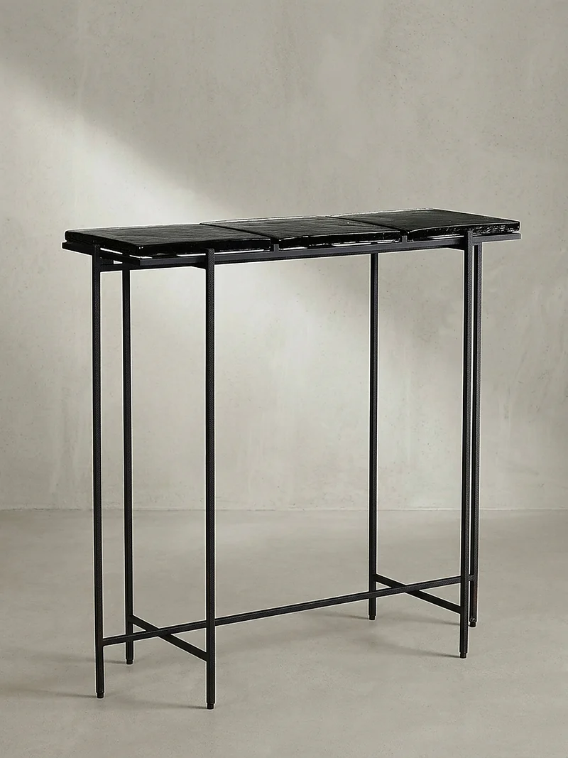 Konsolentisch – Schwarz/Glas, 90x29x85 cm, Metallgestell, mit abnehmbaren Tischplatten