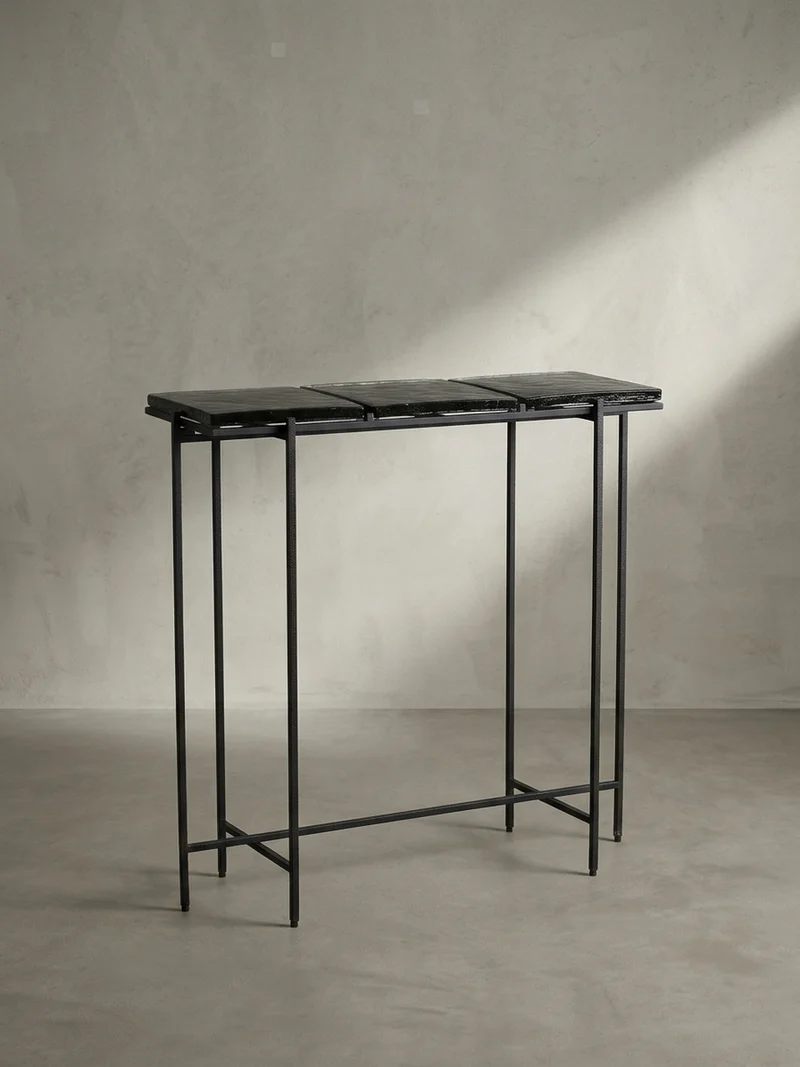 Konsolentisch – Schwarz/Glas, 90x29x85 cm, Metallgestell, mit abnehmbaren Tischplatten