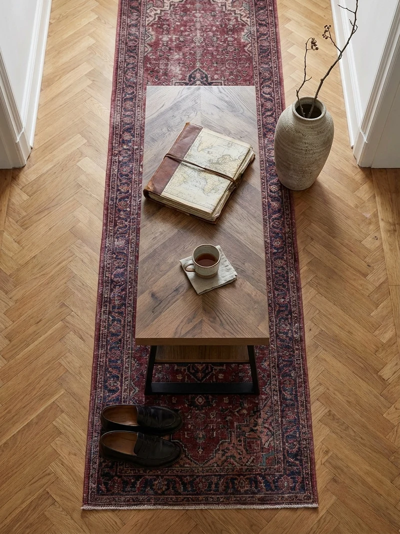 Schuhbank – 100x41x40 cm, Eiche-Dekor, Fischgrät, mit Ablage