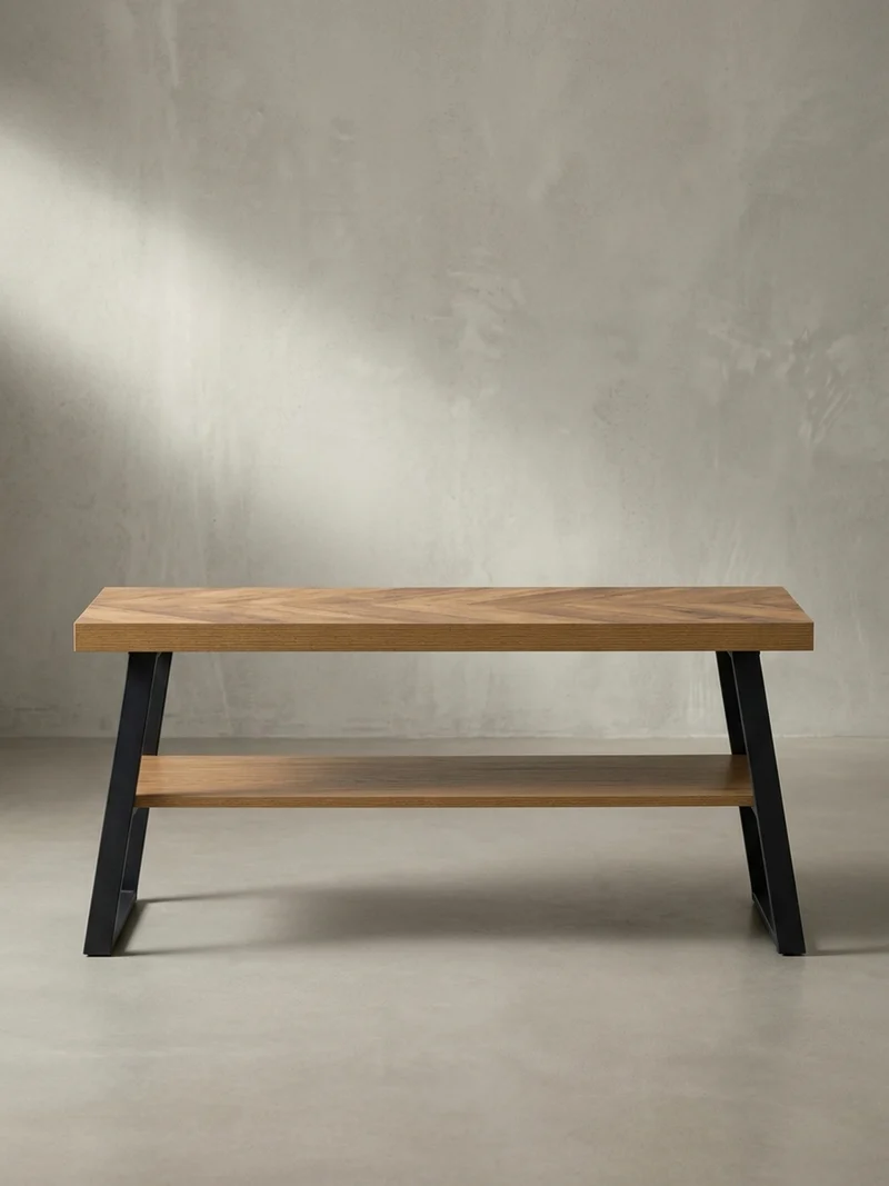 Schuhbank – 100x41x40 cm, Eiche-Dekor, Fischgrät, mit Ablage