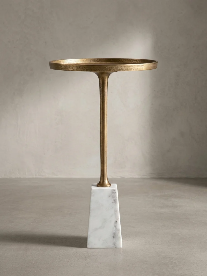 Beistelltisch – Rund Marmor Weiß Gold Metall 34x34x58 cm