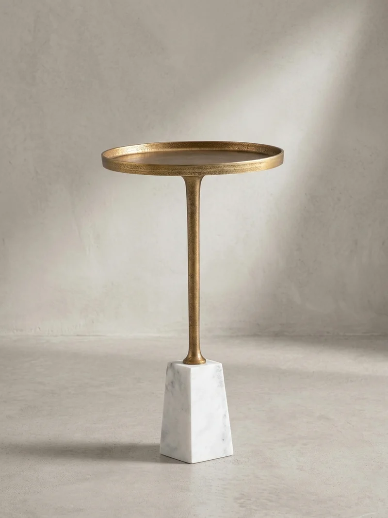 Beistelltisch – Rund Marmor Weiß Gold Metall 34x34x58 cm