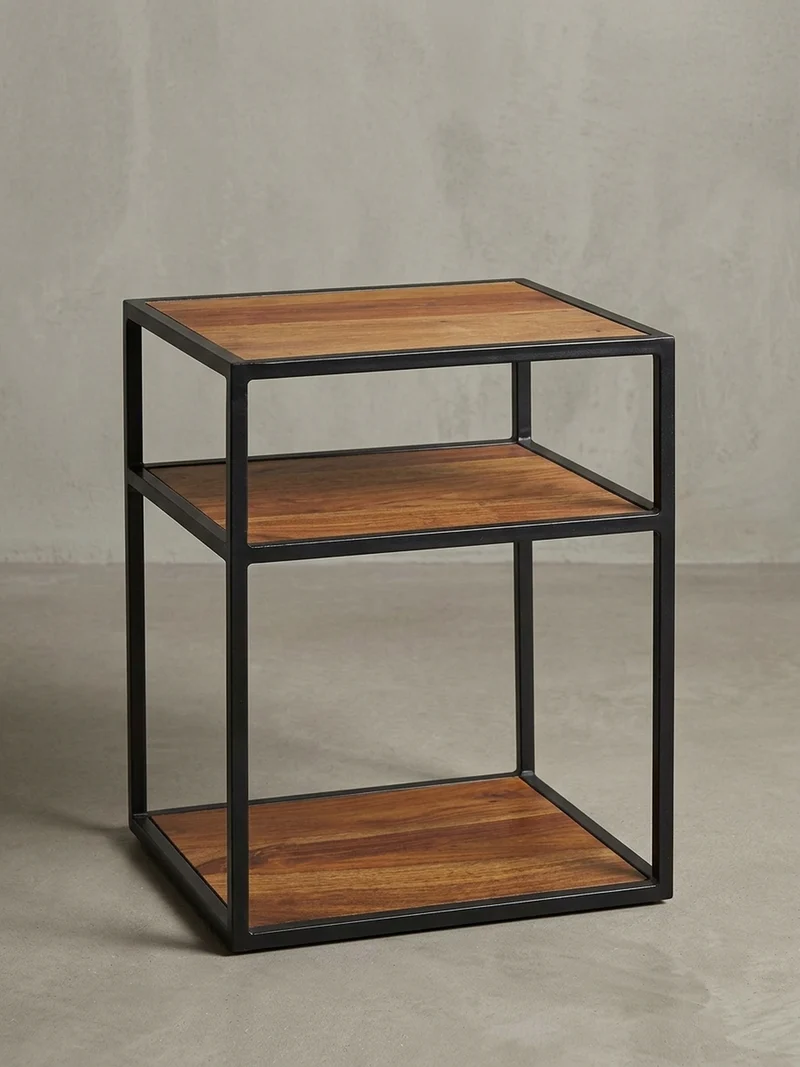 Nachttisch – Massivholz, 40x50x35 cm, 3 Ablagen, Industrial-Stil