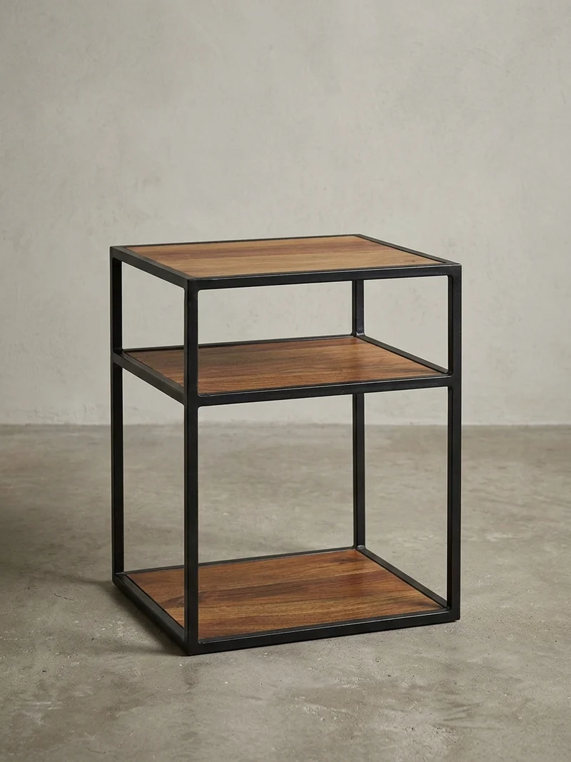 Nachttisch – Massivholz, 40x50x35 cm, 3 Ablagen, Industrial-Stil