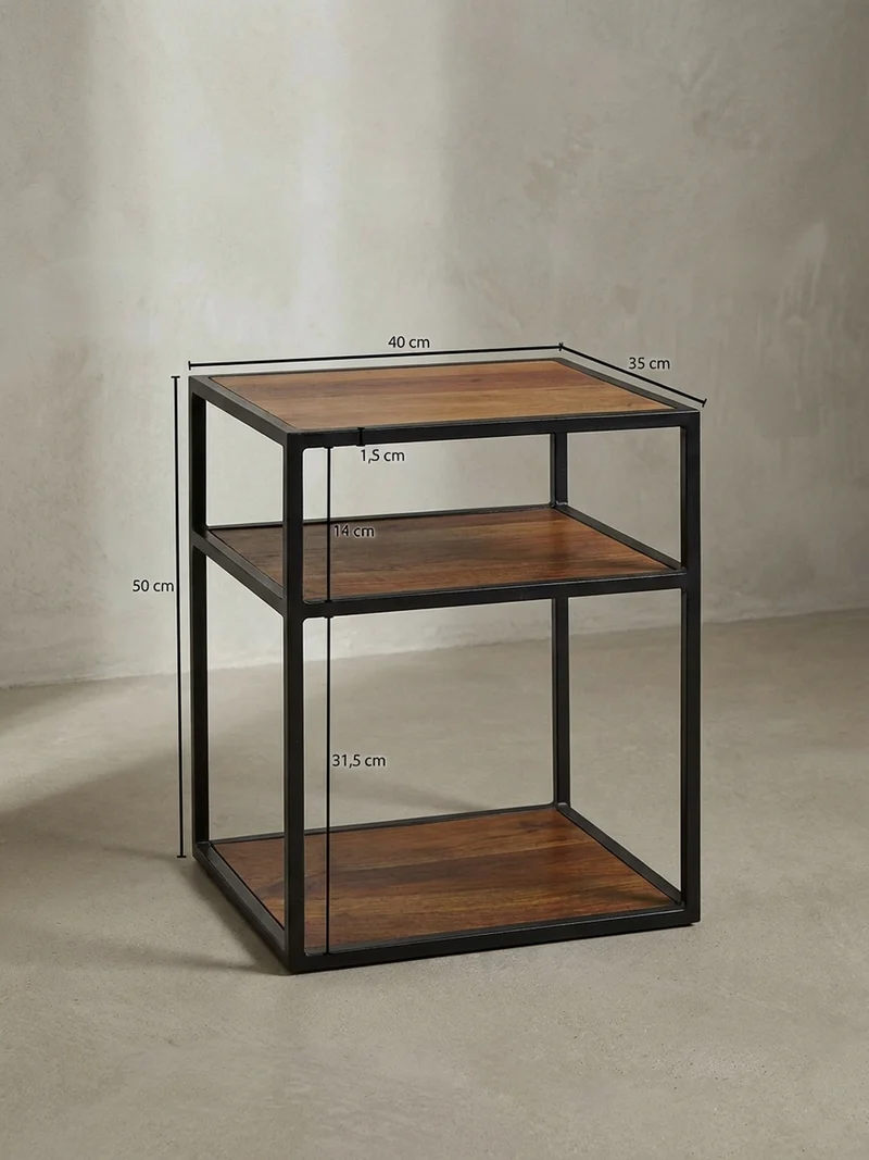 Nachttisch – Massivholz, 40x50x35 cm, 3 Ablagen, Industrial-Stil