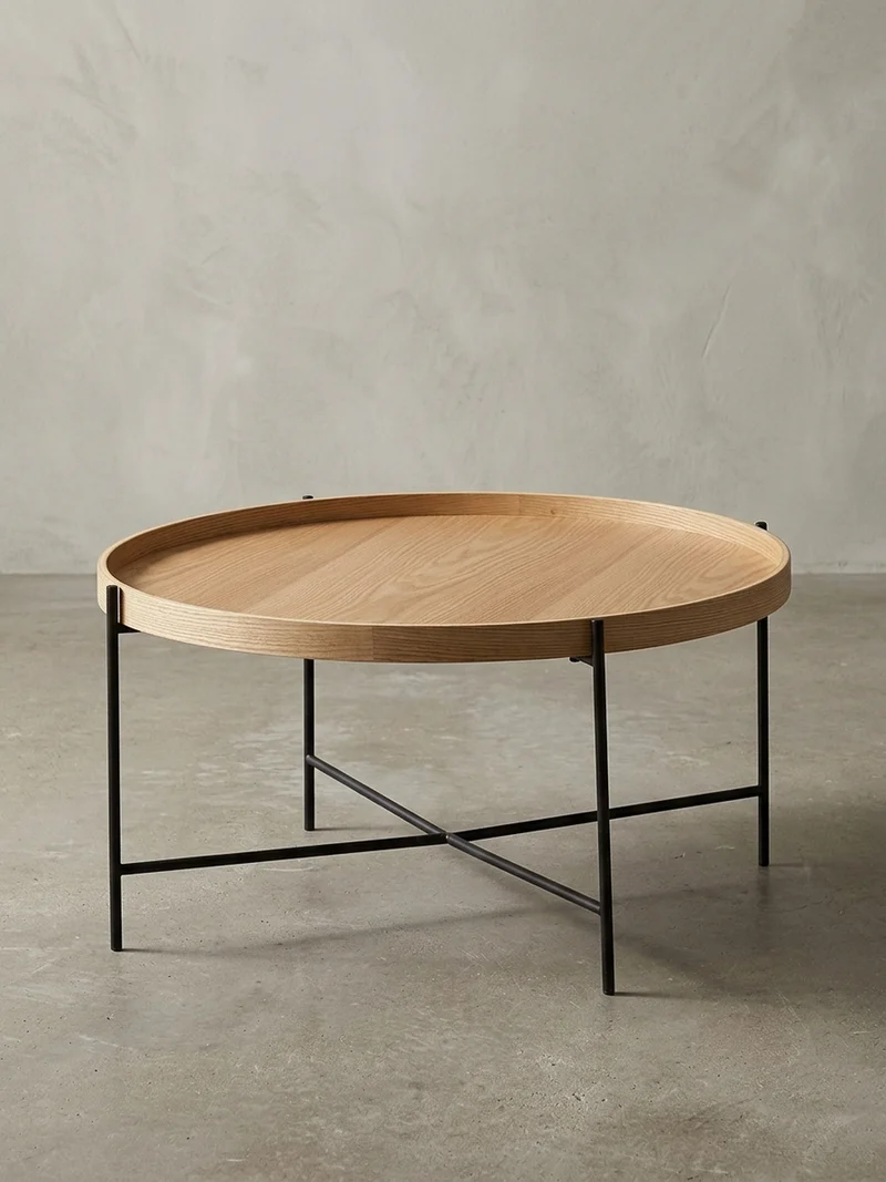 Couchtisch Eichenholz Furnier mit stabilem Metallgestell, Modernes zeitloses Design