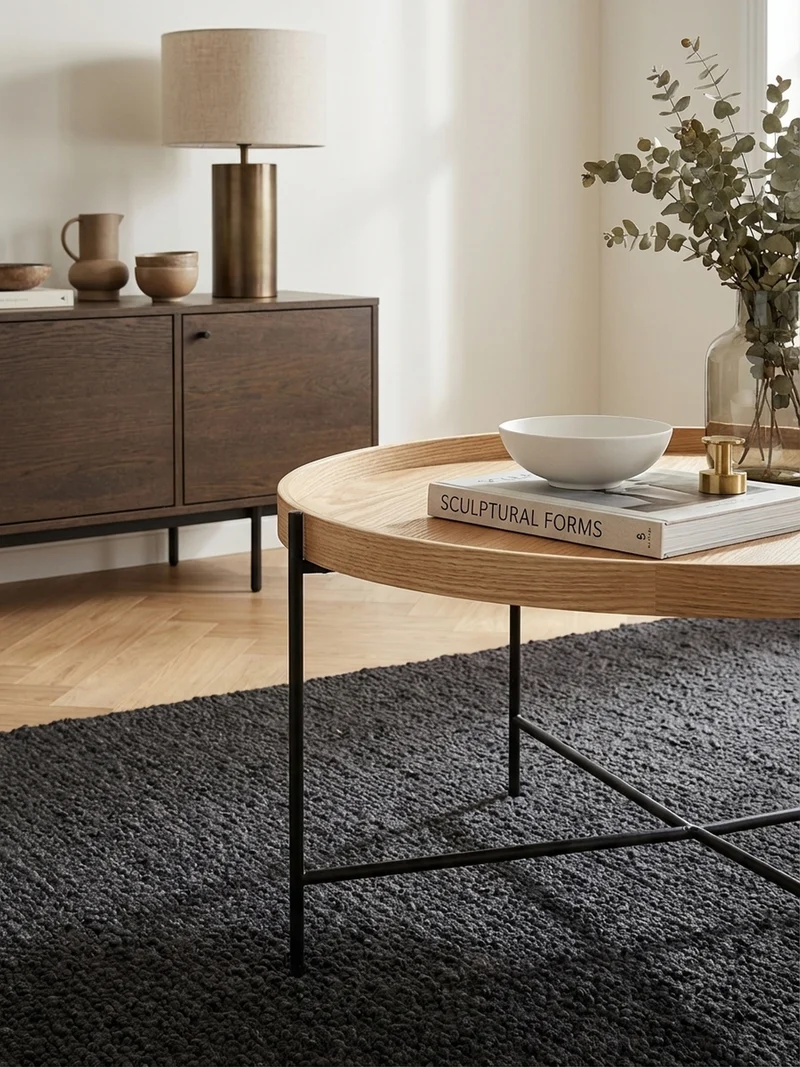 Couchtisch Eichenholz Furnier mit stabilem Metallgestell, Modernes zeitloses Design