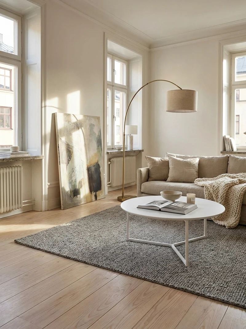 Couchtisch rund, Weißes MDF-Holz mit Metallbeinen, Durchmesser 80 cm, Höhe 33 cm