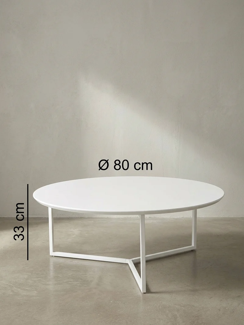 Couchtisch rund, Weißes MDF-Holz mit Metallbeinen, Durchmesser 80 cm, Höhe 33 cm